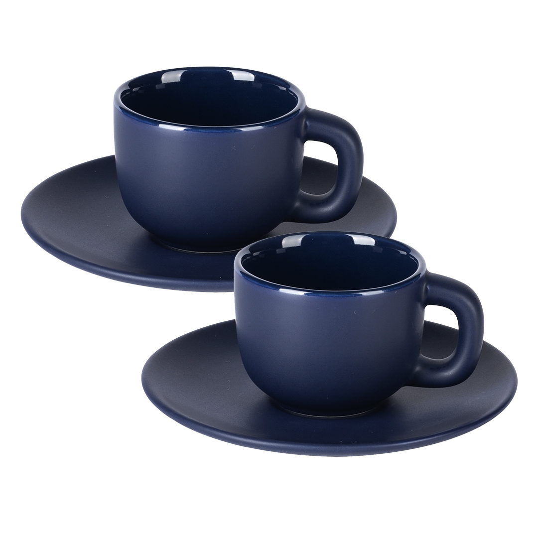 Set aus zwei Keramiktassen für Espresso mit Untertassen, 2 x 85 ml