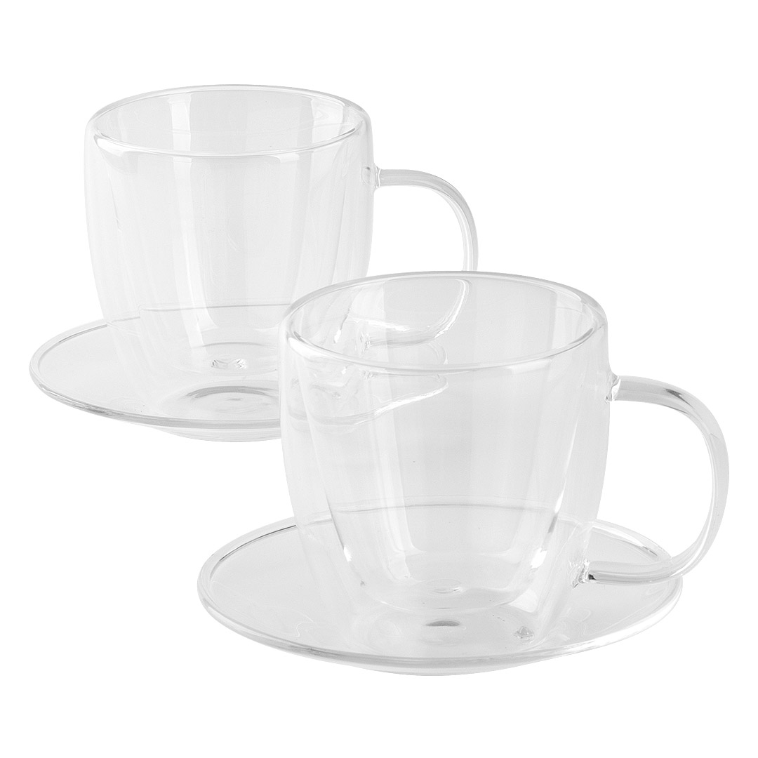 Set aus zwei doppelwandigen Espresso-Gläsern mit Untertassen, 2 x 100 ml